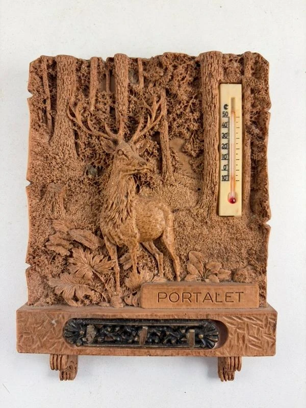 Thermomètre mural Portalet décor cerf forêt style bois vintage